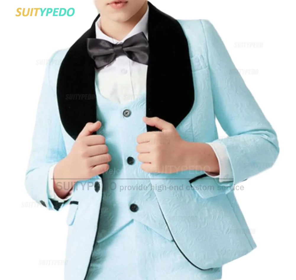 Light Blue Kids Fashion Suit Set 3 Pieces Children Birthday Photograph Blazer Set School Child Graduation Performance Costume