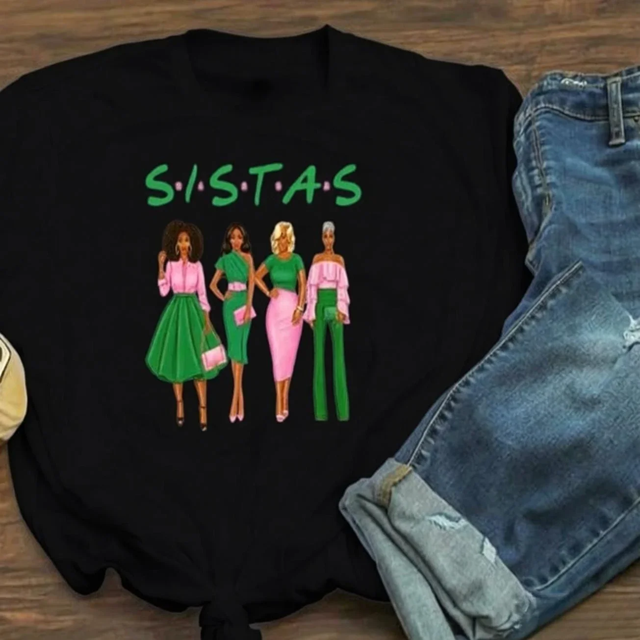 Alpha Kappa Alpha Sorority Alpha Kappa Alpha Sorority T-Shirt Gift Merchandise Pink and Green Women's T-shirt Aesthetic Clothes