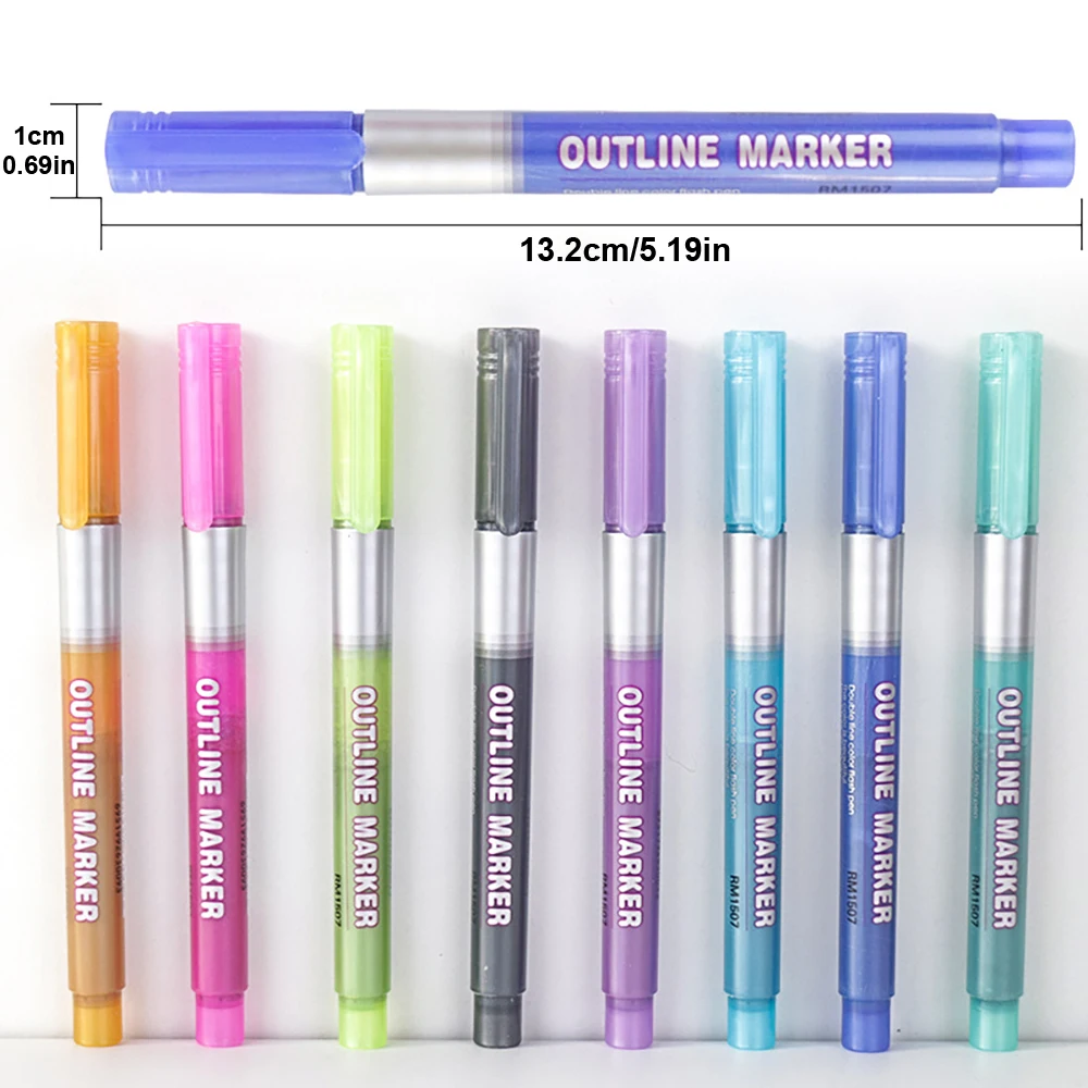 8/12 สีชุด Double Line Outline ปากกา, self-Outline เครื่องหมายโลหะ Glitter การเขียนปากกาสําหรับคริสต์มาสการเขียนการ์ด