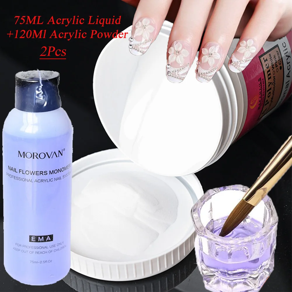 

2Pcs/Set EMA Monomer 75ml Acrylic Liquid+120ML Acrylic Powder Nail Acrylic Liquid&Powder for Nail Carving Extension Dipping Dust