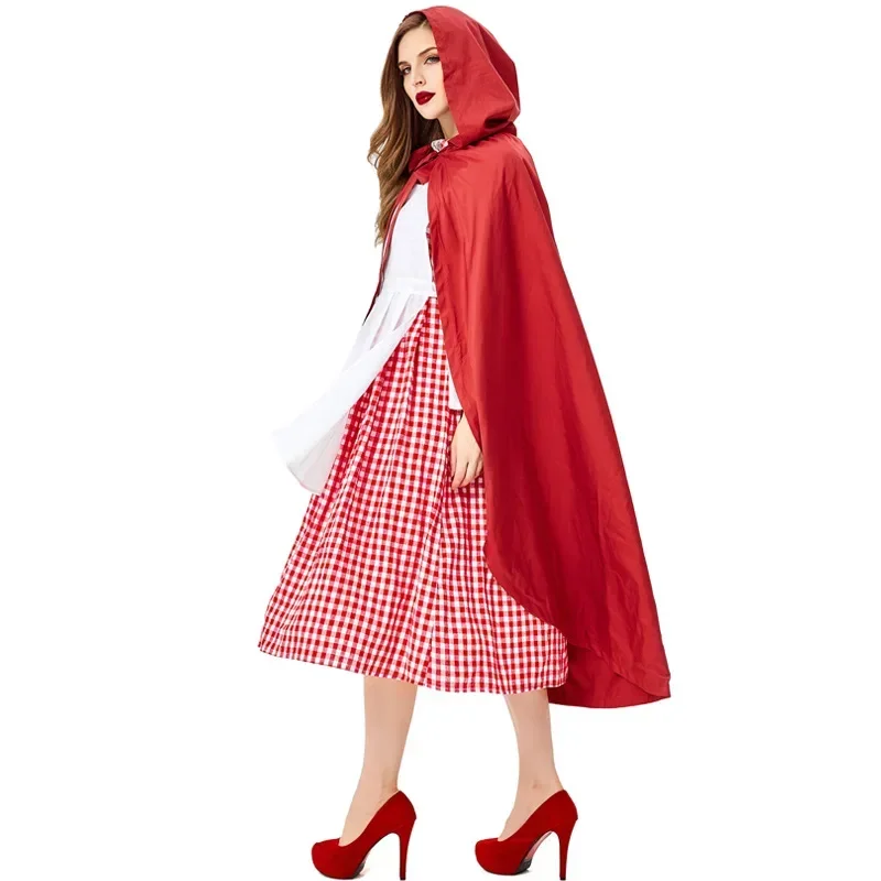 Women Halloween Little Red Riding Hood Costume Christmas Carnival Party Dress With Cape