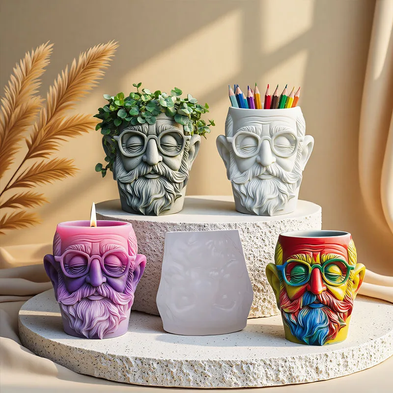 

Thinking Old Man Silicone Mold for Candle Cup, Vase, Storage Jar, Plaster Resin Craft Decor