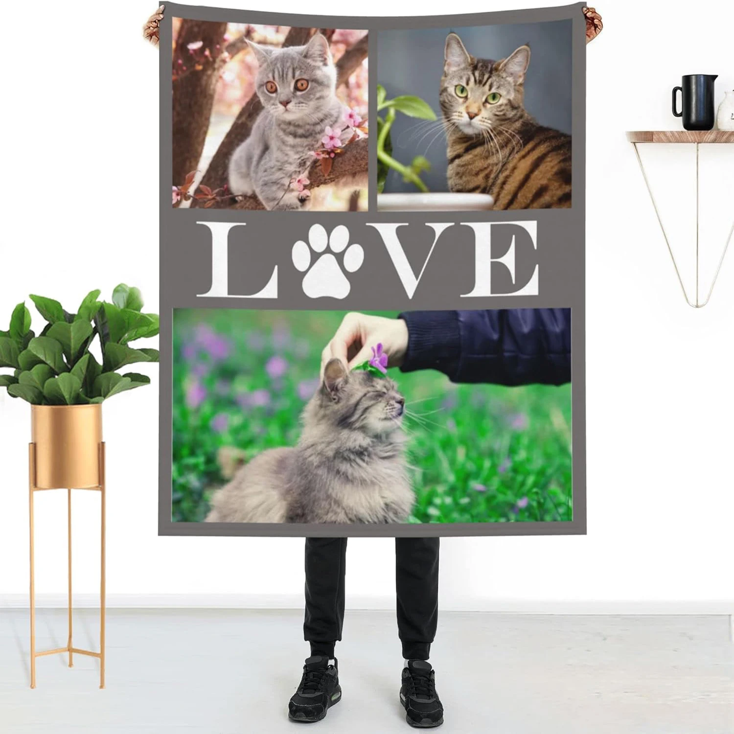 Gift for cat lovers, customized cat print themed blanket, personalized pet photo blanket, creative gift for cat lovers