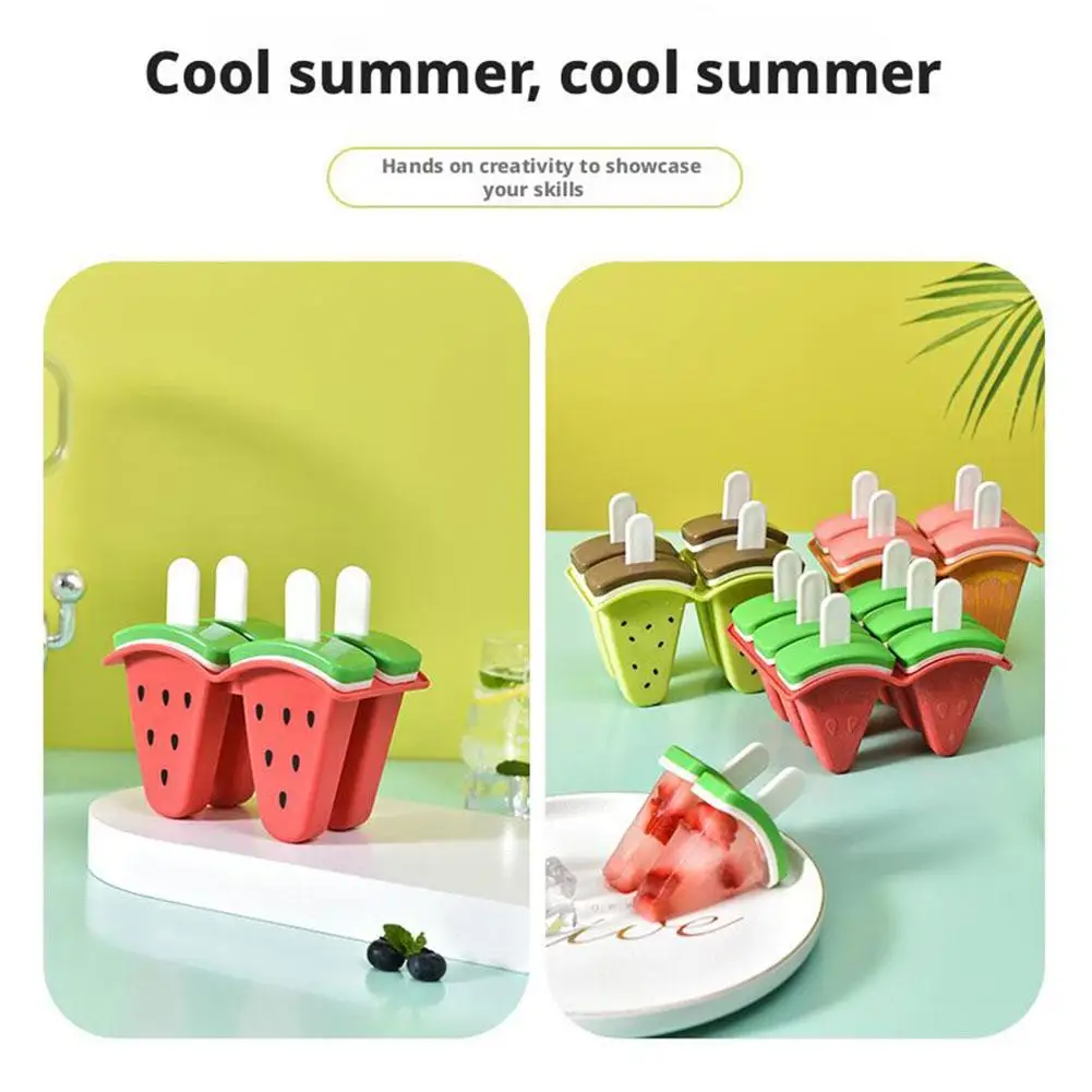 6 Girds Watermelon Shape Ice Molds in One Tray With Sticks Easy-Release, Popsicle Makers, Homemade Ice Cream Mould - Image 2