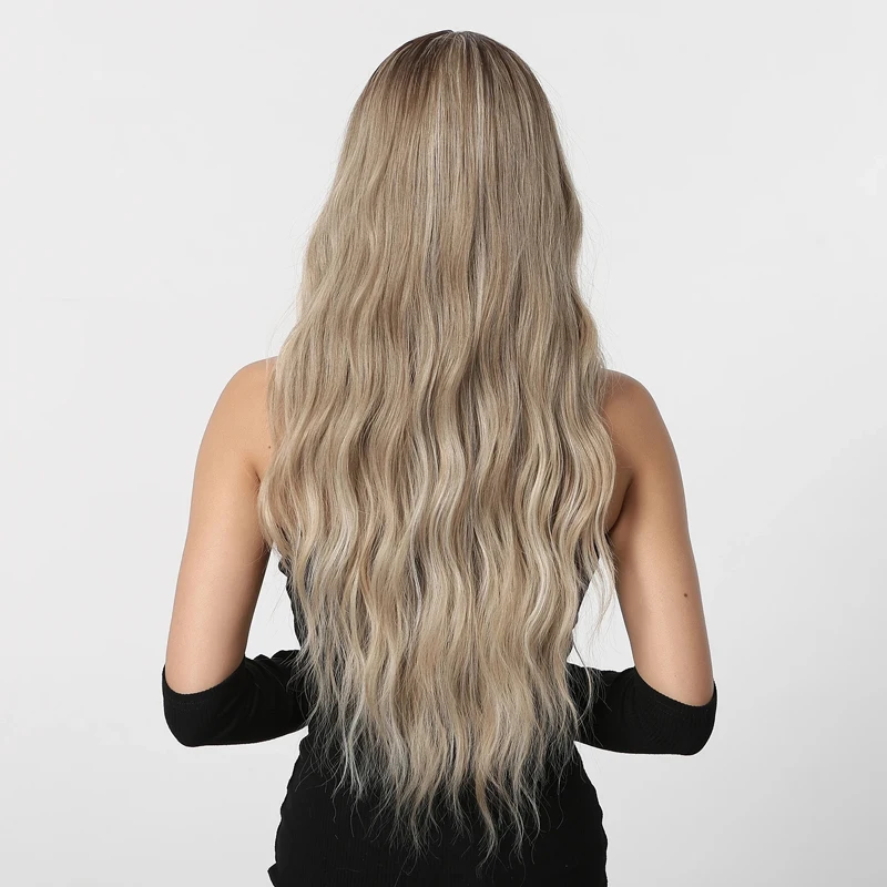 Ombre cinza marrom ondulado peruca natural médio perucas sintéticas parte para mulheres longo peruca de cabelo castanho resistente ao calor uso diário festa cosplay