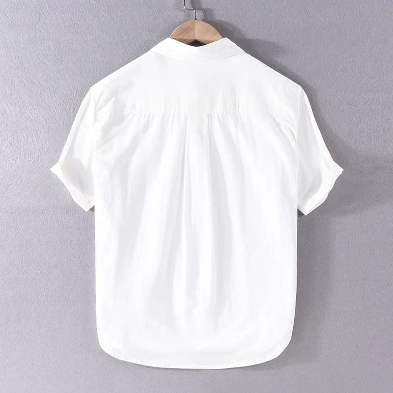 تصميم جديد قصير الأكمام المرقعة عادية القطن ماركة قمصان للرجال موضة ملابس علوية مريحة Camisa Masculina هبوط السفينة #4