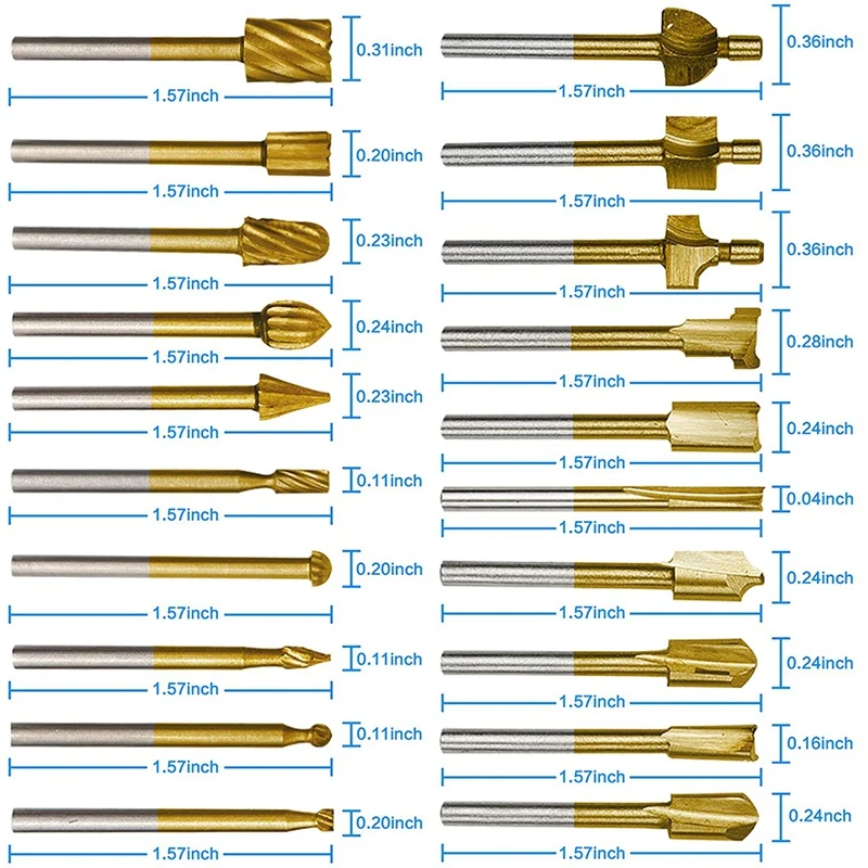 HSS 라우터 카바이드 조각 비트 및 라우터 비트, DIY 목공용 생크 전원 회전 도구, 10 개, 1/8 인치 (3mm), 신제품