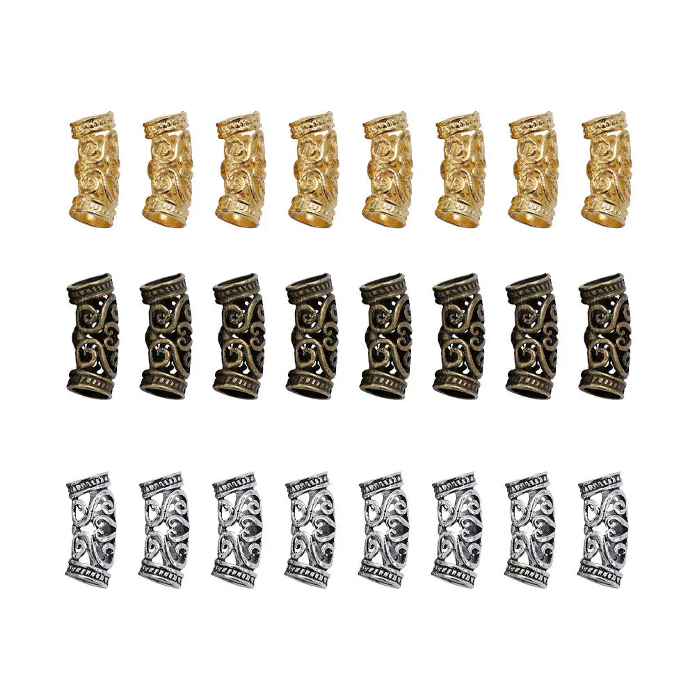 

60Pcs Alloy Spacer Beads with Wooden Grain Design Hollow Bent Tube Vintage Filigree DIY Pendant Charms for Jewelry Making Hair