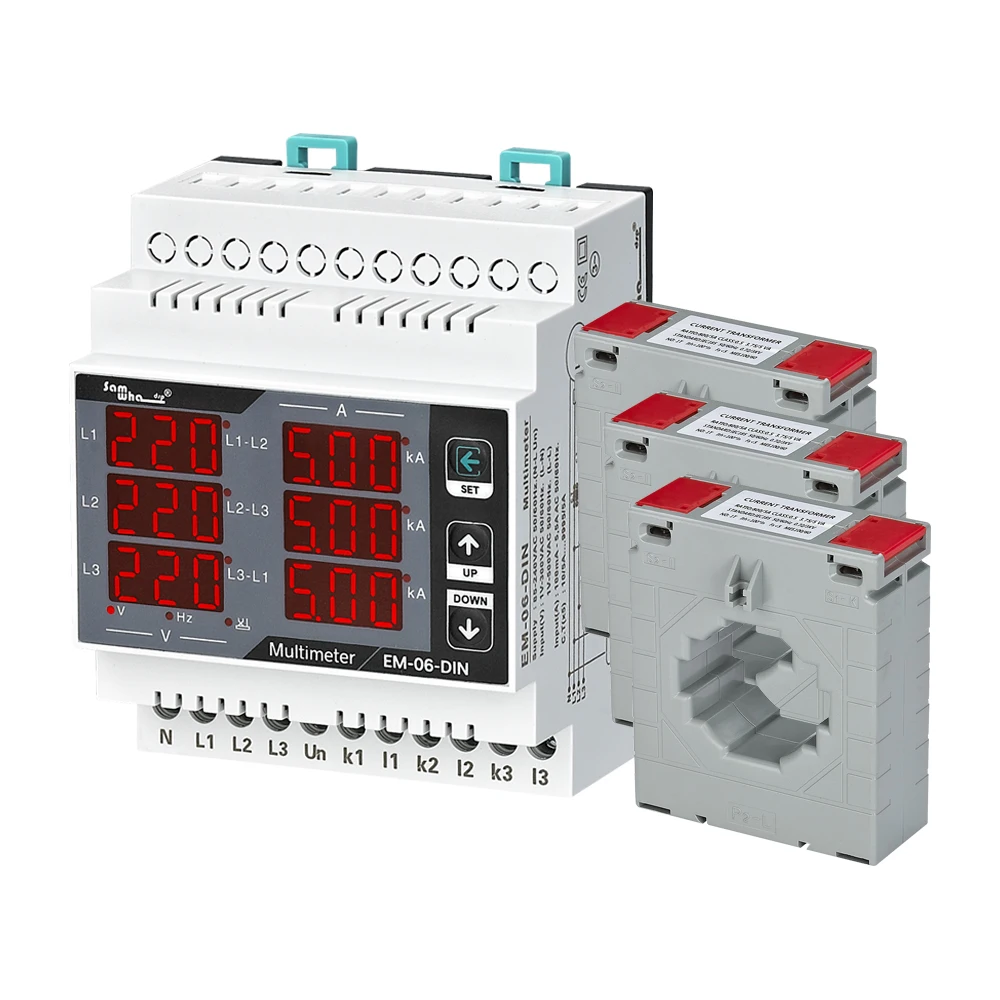 Samwha-Dsp EM-06-DIN Multimeter, Three Phase Volt(L-L),(L-N), Ampere ,Frequency, Phase Sequence Display Panel Meter 12 in 1