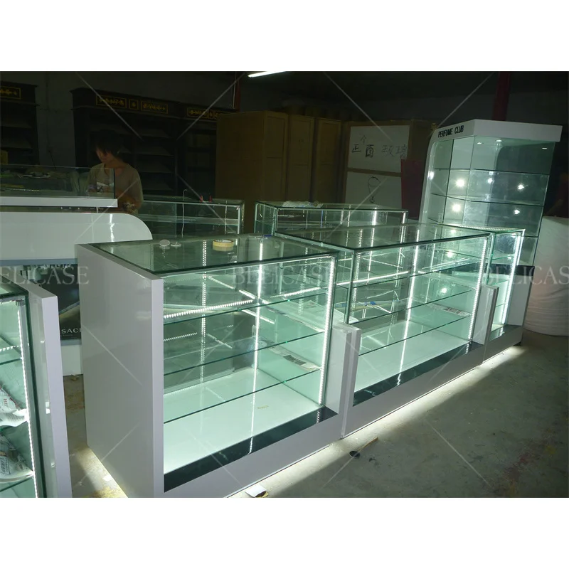 Customized. customized cosmetic display showcase with LED light perfume glass counter display cabinet shopping mall luxury perfu