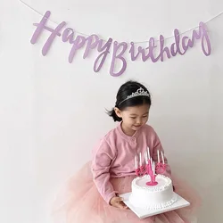 Script Light Purple Happy Birthday Flag Baby Shower Pink Artistic Garland Gold Silver Banner Bacdrops Decoration