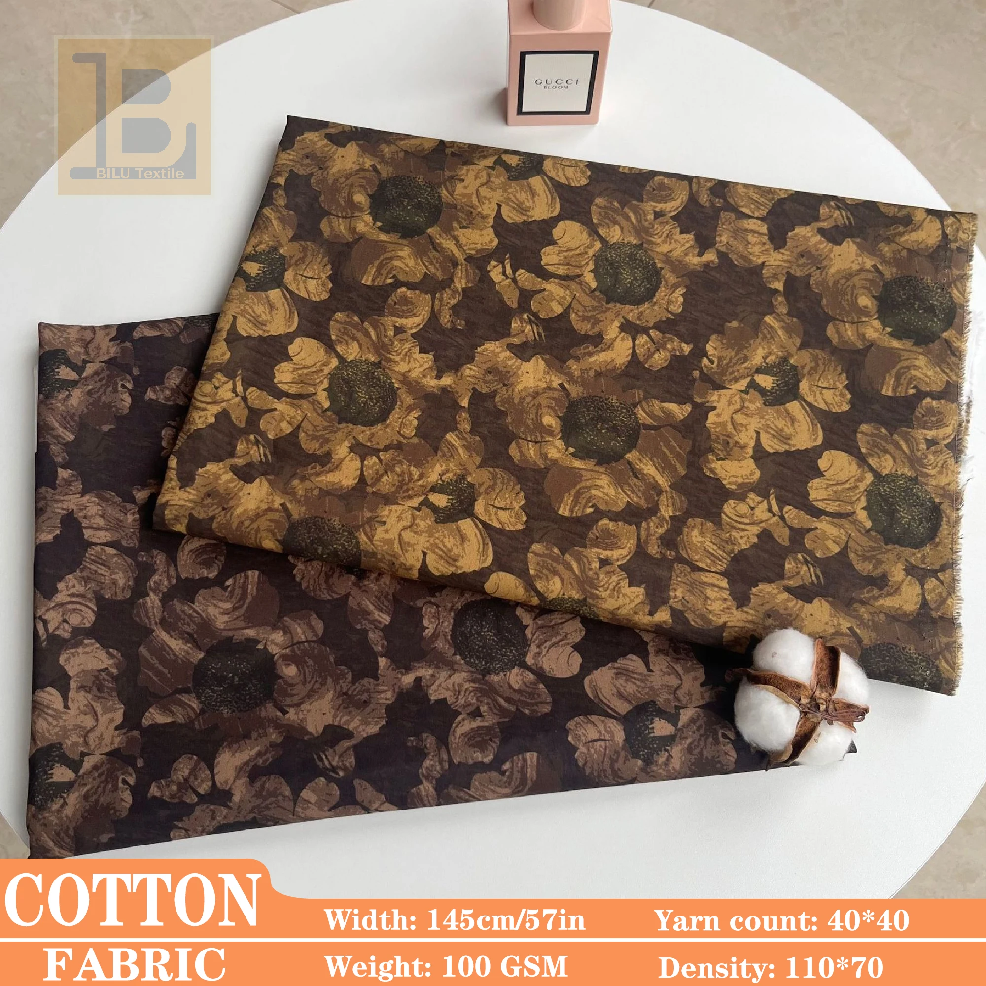 

100*145CM Vintage Floral Print 100% Cotton Fabric 40s for Dress Making, DIY Craft, Home Textile, Kids Apparel by Meter