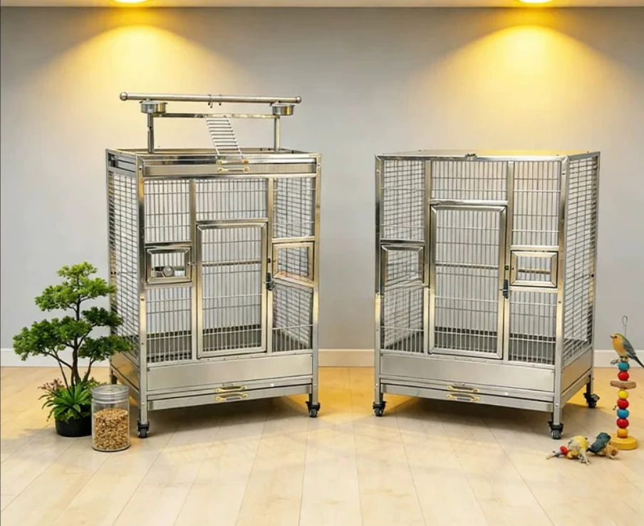 304 Stainless Steel Large Parrot Bird Cage Luxury Horizontal, Indoor Outdoor Wire Aviary for Cockatiel Peony and Small Parrot