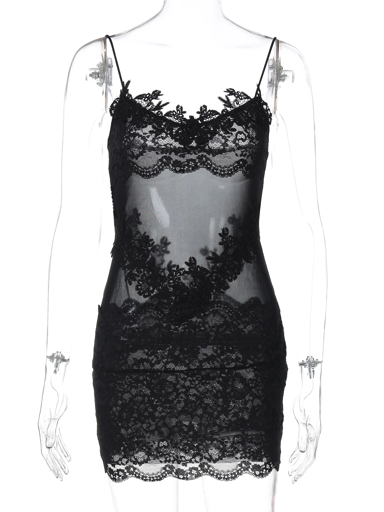 Hugcitar المرأة أزياء من الدانتل الصلبة زلات المرقعة مثير سليم انظر من خلال فستان قصير الصيف عطلة حزب النادي الليلي الزي