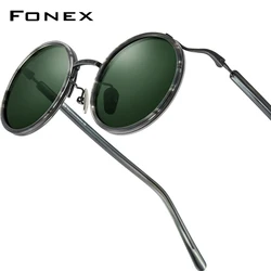 FONEX Acetate Titanium Polarized Sunglasses Men New Brand Design Retro Vintage Round Sun Glasses for Women Japanese Shades 85676