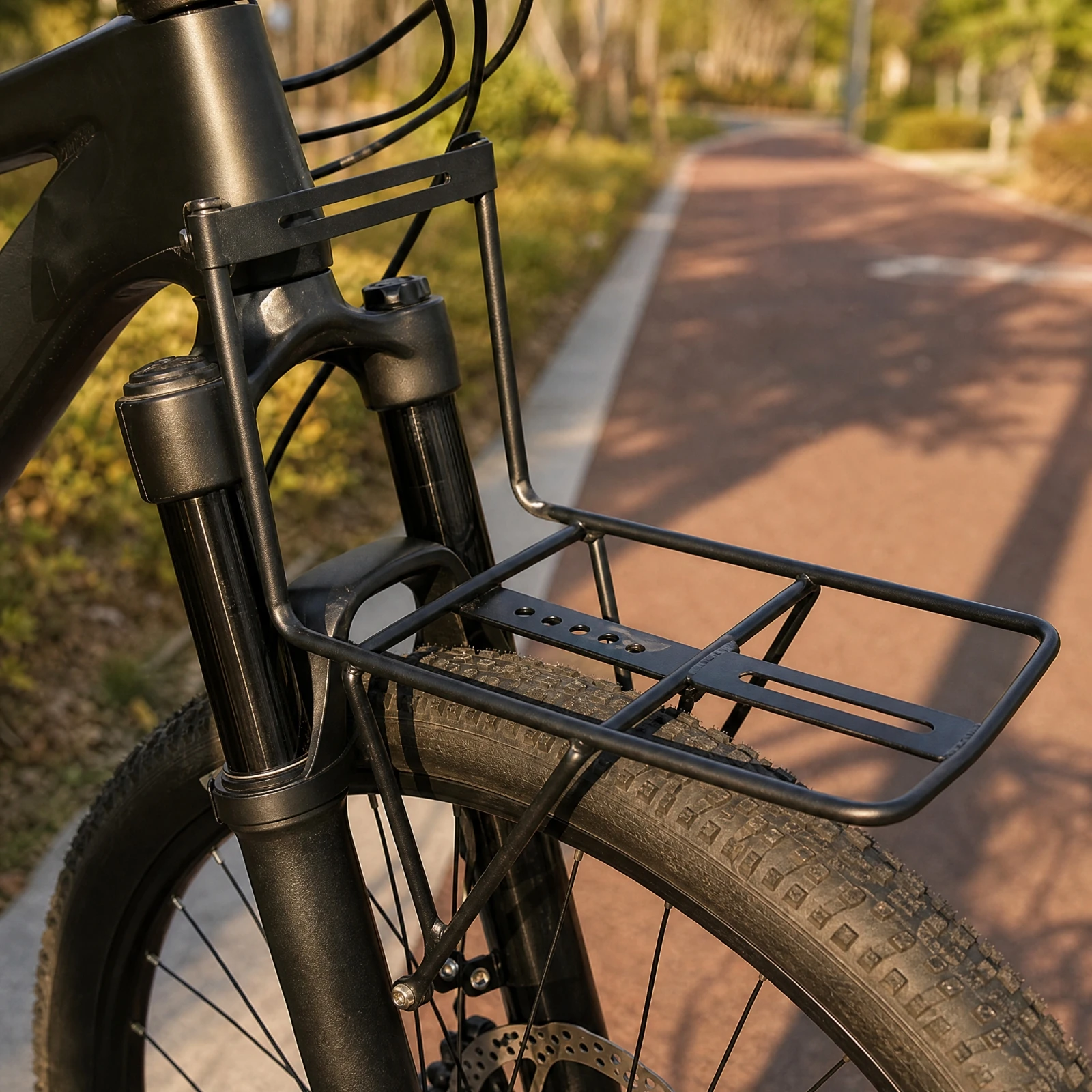 Cycle Front Rack with Cylindrical Platform Sturdy Iron Front Bike Rack with Mounting Rods Practical Long-Lasting