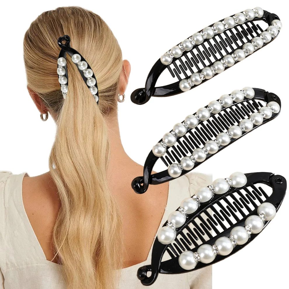 Women Hair Claw Clip Pearl Rhinestone Hair Clip For Girls Clincher Combs Barrettes Hairpin Fishtail Clip Hair Accessories