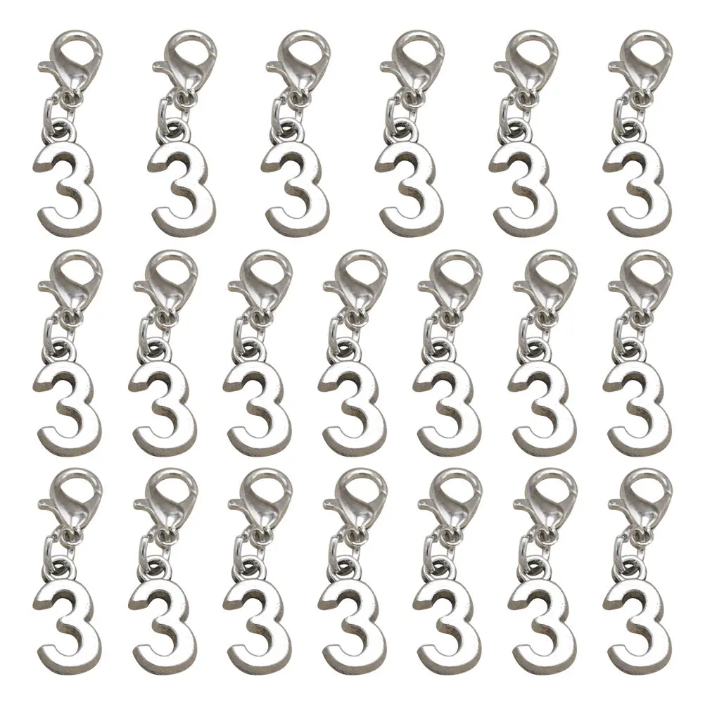 

20 шт. подвесок-шармов из сплава в форме арабских цифр с застежкой-карабином для изготовления украшений своими руками: серег, ожерелий, подвесок-декораций