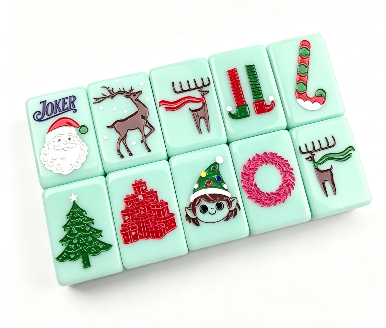 Christmas Theme American Mahjong Set 160Pcs Light Green Acrylic Tiles Hand‑Painted Holiday Game Gift for Christmas Home Party