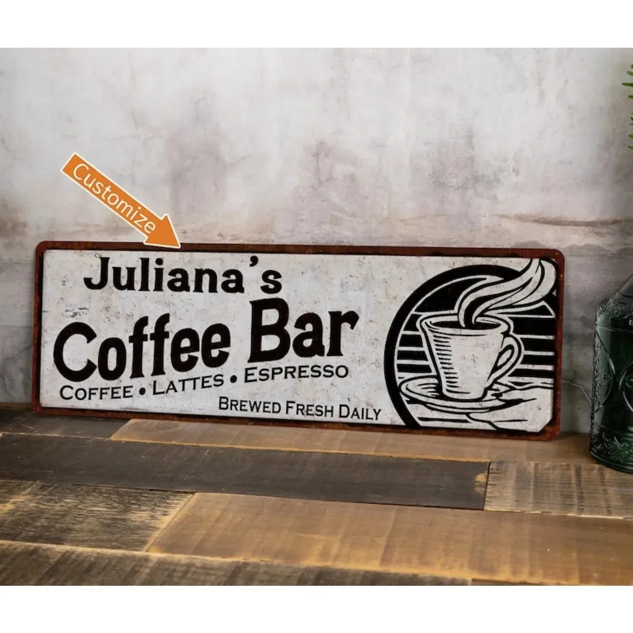 1pc ustomizable Coffee Bar Plaque 30×15cm Personalized Coffee Corner Wall Decor Kitchen Cafe Sign Ideal Gift for Coffee Lover