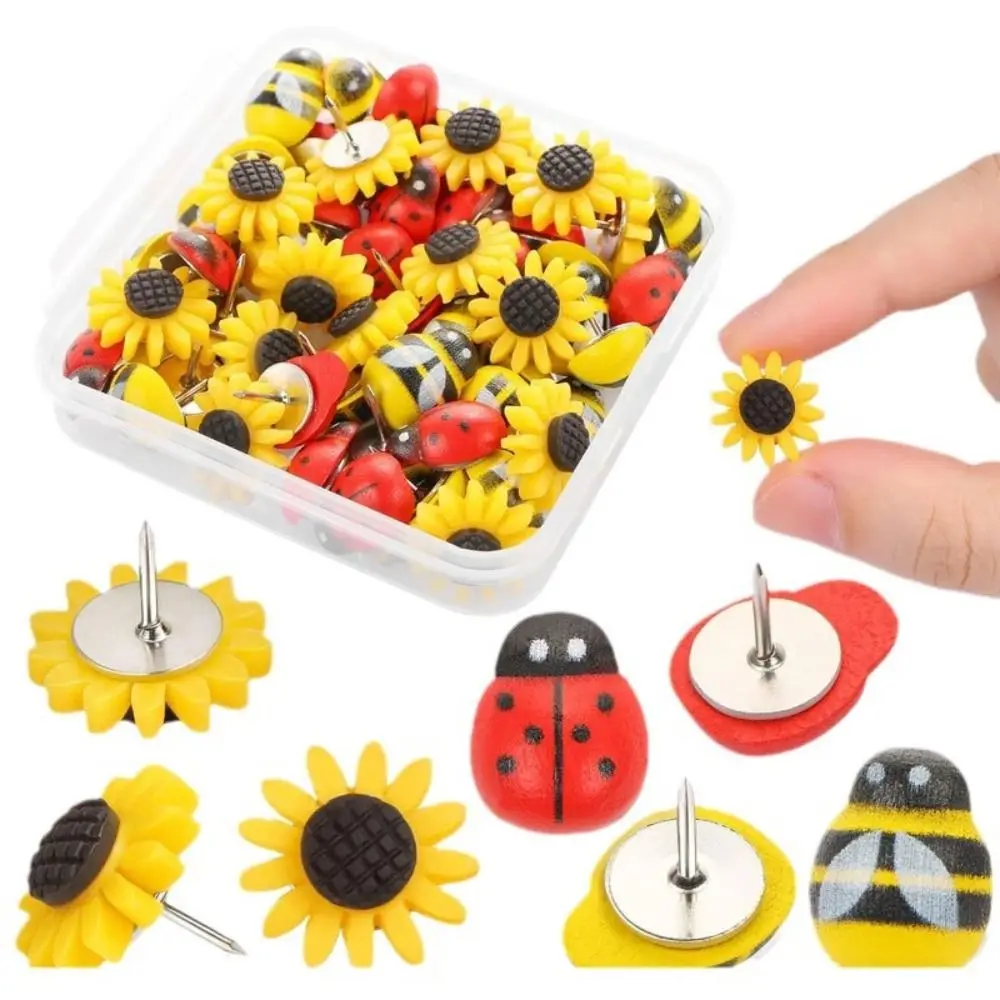 

30Pcs Portable Bees Sunflower Pushpins Creative 3D Board Push Pin Reusable Cute Colored Flower Push Pins Picture Memos