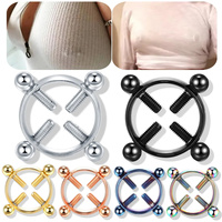 1Pair Fashion Stainless Steel Adjustable Nipple Ring For Women, Various Colors Clip On Nipple Rings Fake Nipple Piercing Jewelry