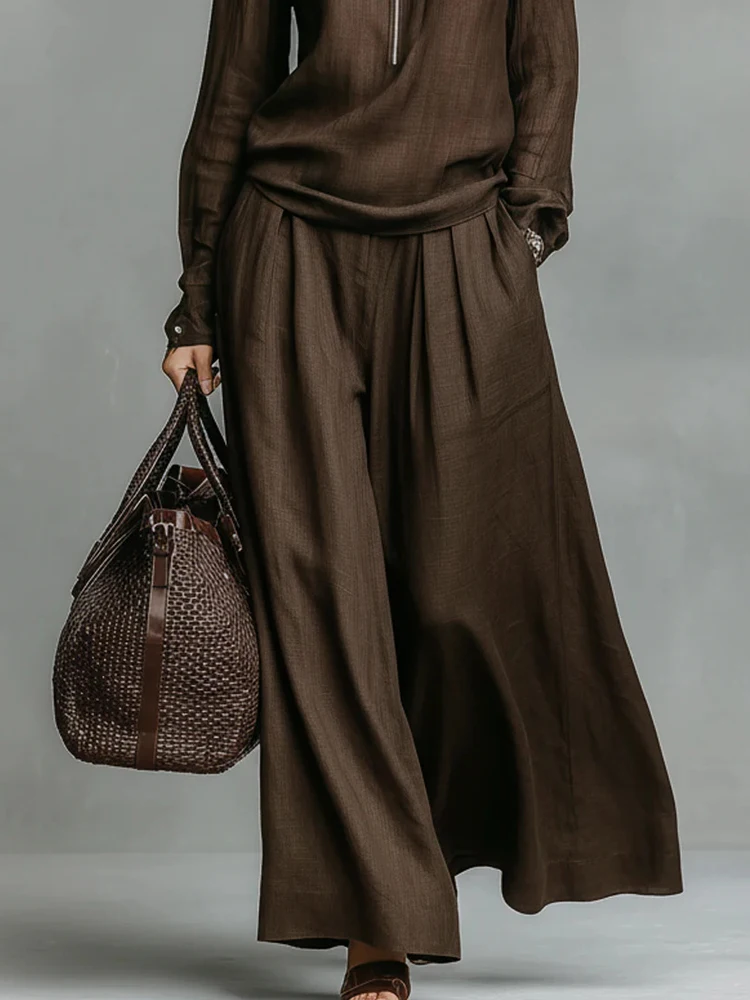 

Элегантная толстовка с воротником с лацканами, свободные наряды, модный пуловер, топы с брючным костюмом, женские повседневные однотонные комплекты из 2 предметов с длинными рукавами