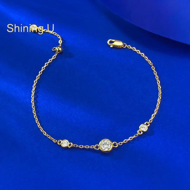 

Shining U S925 Silver 3 Zircon Gems Bracelet for Women Gold Plated Fine Jewelry Anniversary
