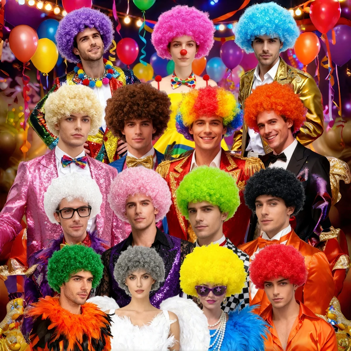Multi-Color Afro Bubble Synthetic Wig - Multiple Colors Available, Fluffy & Exaggerated, Must-Have Funny Essential for Parties