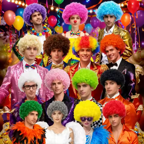 Multi-Color Afro Bubble Synthetic Wig - Multiple Colors Available, Fluffy &amp; Exaggerated, Must-Have Funny Essential for Parties