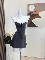 2023 Women Summer Off Shoulder Mini Dress Sexy Elegant Vintage Fashion Party Club Sleeveless Grey Dress Female One Piece Frocks