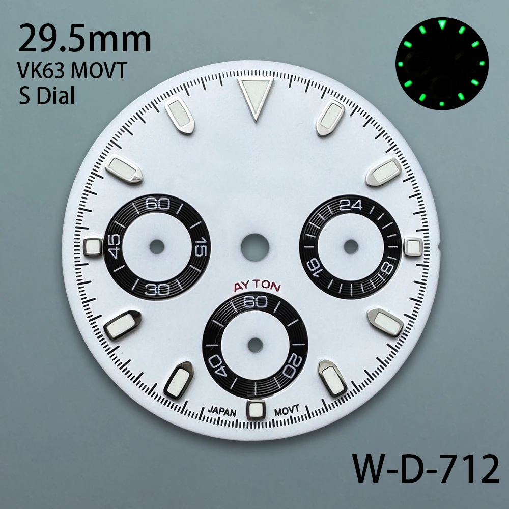29.5mm S Logo Panda DTN Dial Fit VK63 Quartz Movement Green Luminous High Quality Watch Modification Accessories