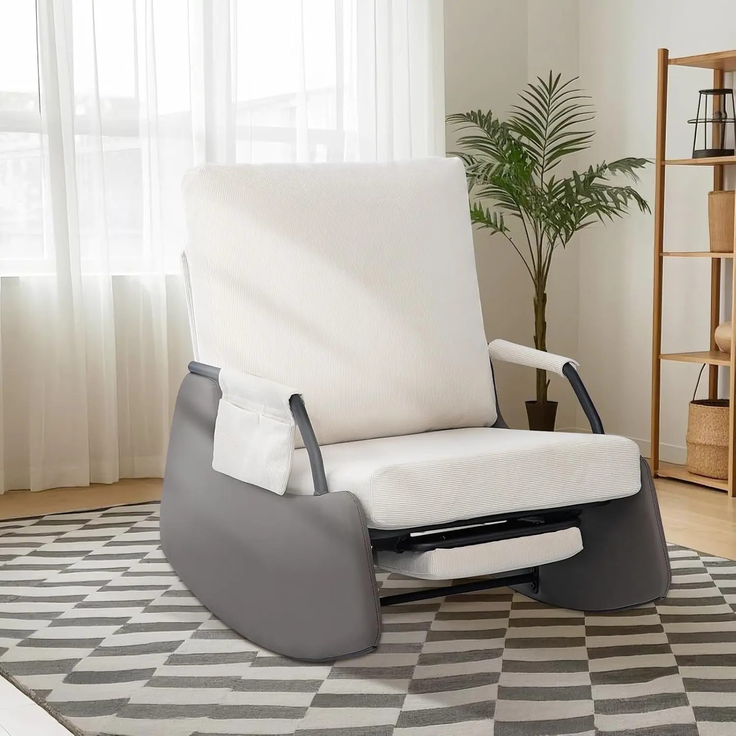 

Rocking Recliner Chair Modern Sofa Chairs Upholstered Plush Seating Glider Recliner Chair with Side Pocket 3 Levels Adjustment