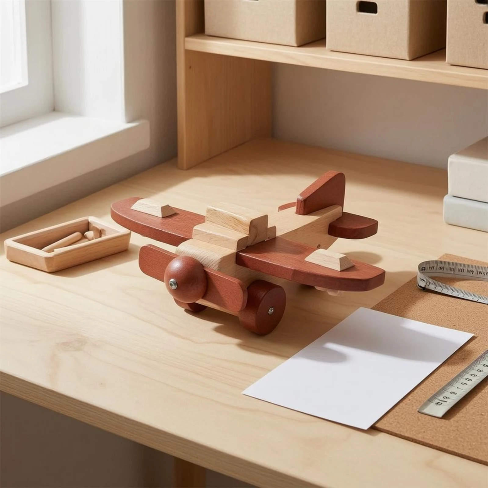 DIY Wooden Airplane Rolling Wheels Wood Airplane Kit DIY Plane Model Creative Craft Plaything Polished Edges