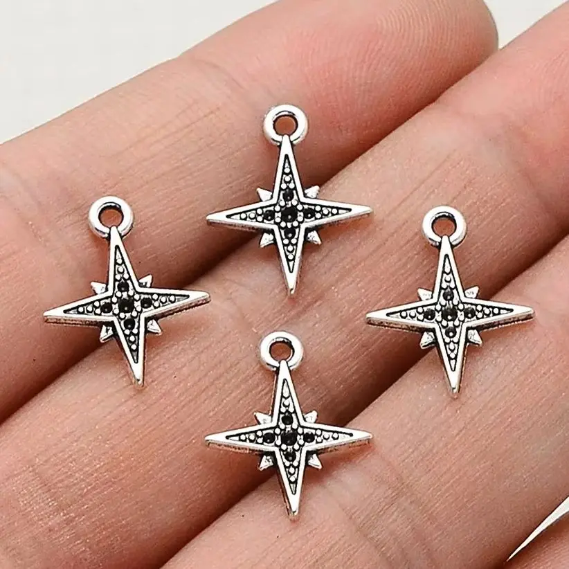 40pcs/lot--9x17mm Vintage Mini Cross Star Charms Pendants For Diy Jewelry Making Supplies Accessories Wholesale Bulk Items