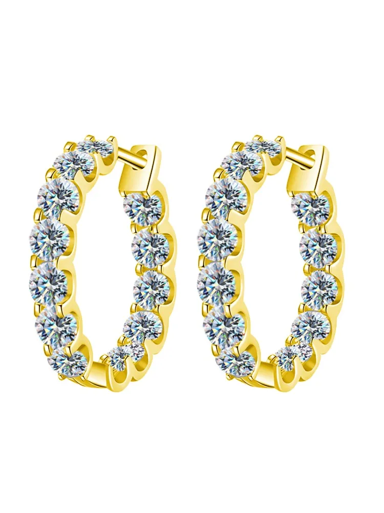 Wunderschöne 0,1ct Echte Moissanit-Diamant Runde Ohrringe Hochzeits-Mode-Creolen für Damen Hochzeitsschmuck – Detail 6