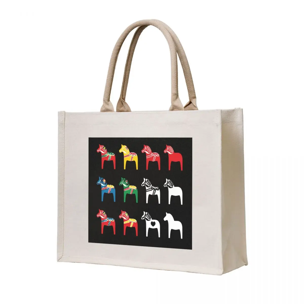 

Dala Horses Dalarna Sweden Horse Dalecarlian Swedish Colorful Tote Bag eco pack cloth bag woman Women's shopper