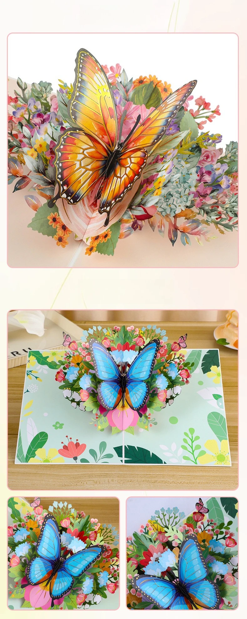1 Stück 3D Schmetterling Pop-Up Grußkarte mit Gänseblümchen-Blumenornament für Valentinstag Geburtstag Glückwünsche Beste Wünsche Einladungen – Detail 10