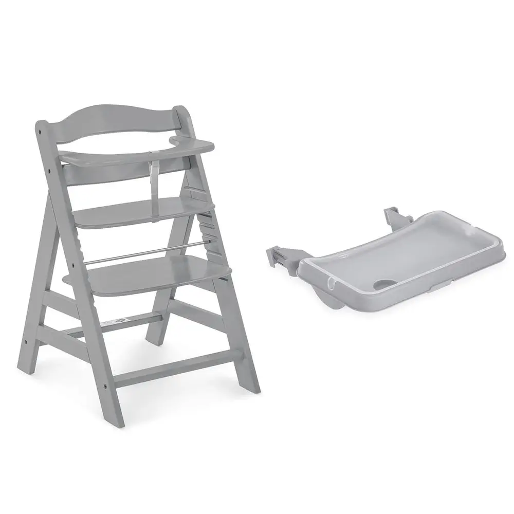 

Adjustable Wooden High Chair with Tray Table, Beachwood and Grey