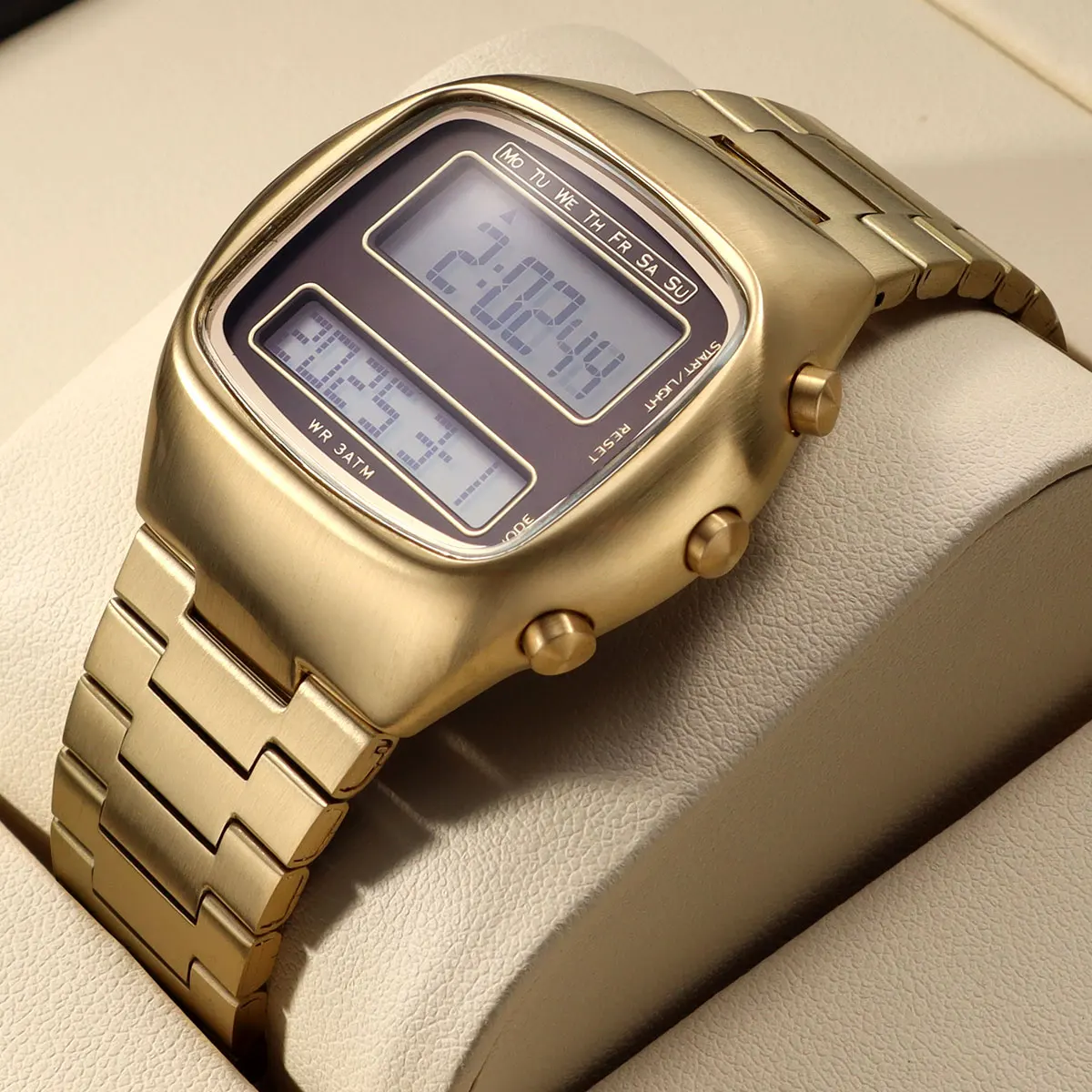 Fashion Electronic Watch for Men Dual-Screen with Luminous Backlight Year Month Date Week Unisex Wristwatch Stainless Steel Band