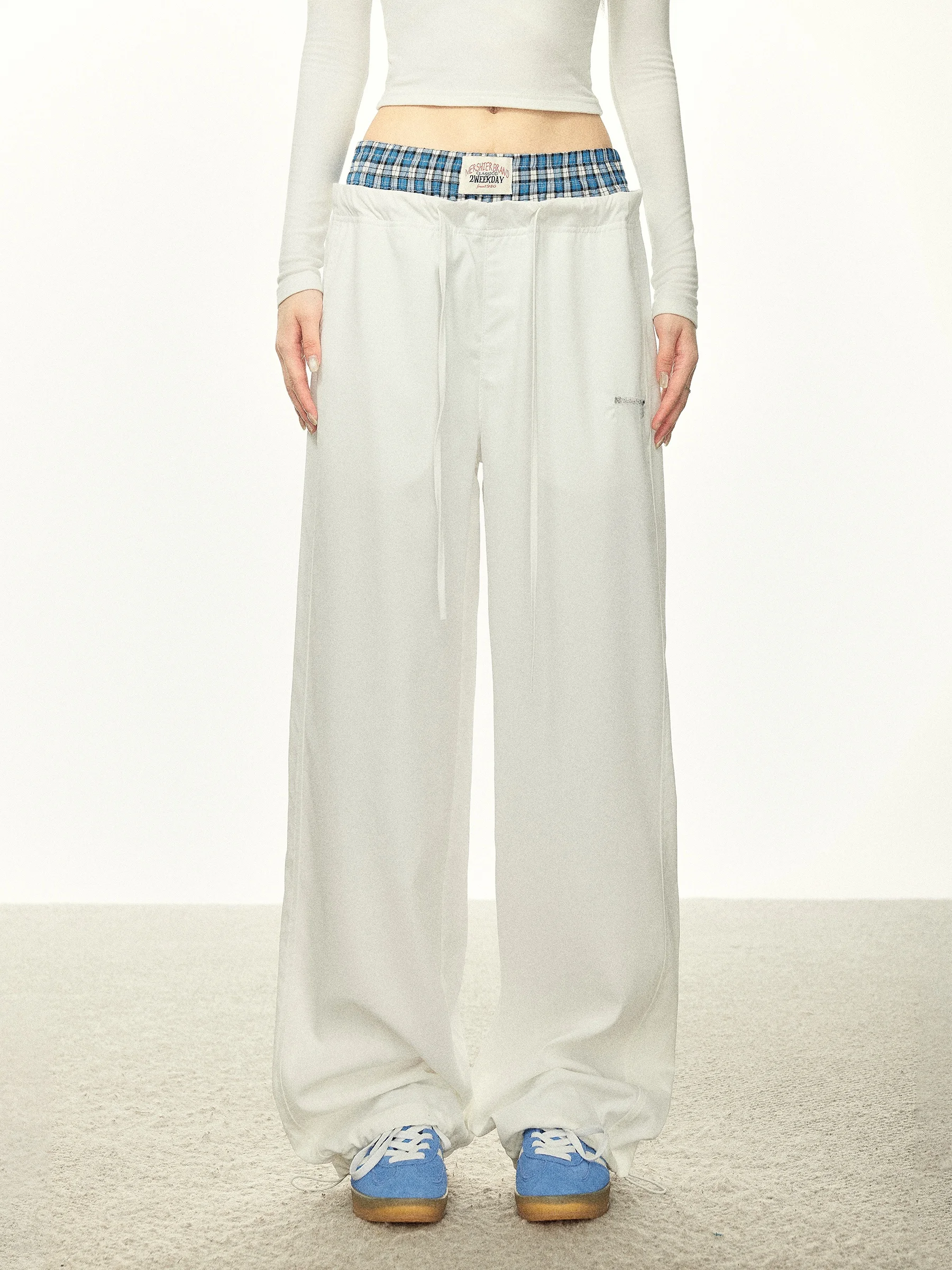 Aaisup American Style Plaid Wide Leg Loose Casual Pants Trousers Autumn New Loose Straight Cut Floor-Length Patchwork