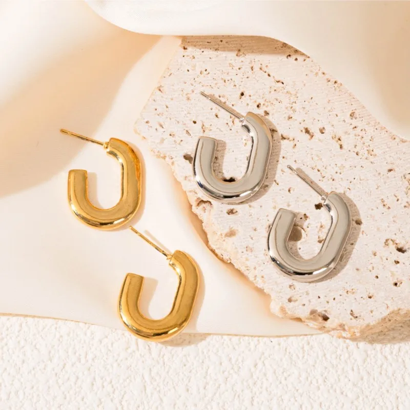 ANENJERY 316L Stainless Steel U-shaped and C-shaped Earrings for Women Fashion Personality Simple Jewelry Gifts Wholesale