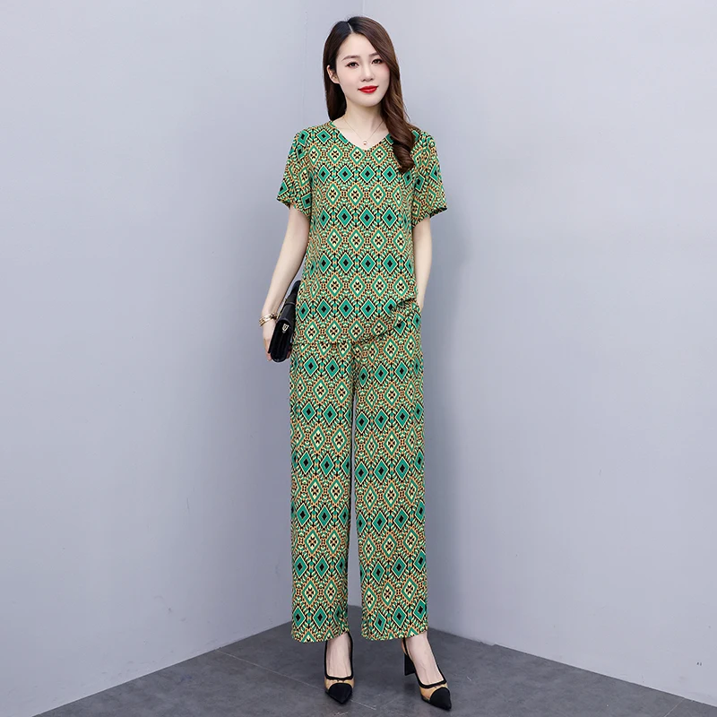 Women Pant Sets 2023 New Casual Summer 2 Piece Sets Women Outfit Elegant Loose Wide Leg Pants and Short Sleeve Blouse