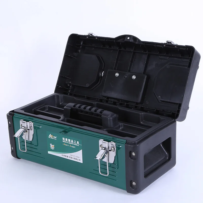 صندوق أدوات معدني عالي التحمل قابل للقفل أداة محمولة لتخزين الصدر منظم صينية قابلة للإزالة ورشة عمل المرآب ميكانيكا صندوق أدوات ذاتي الصنع