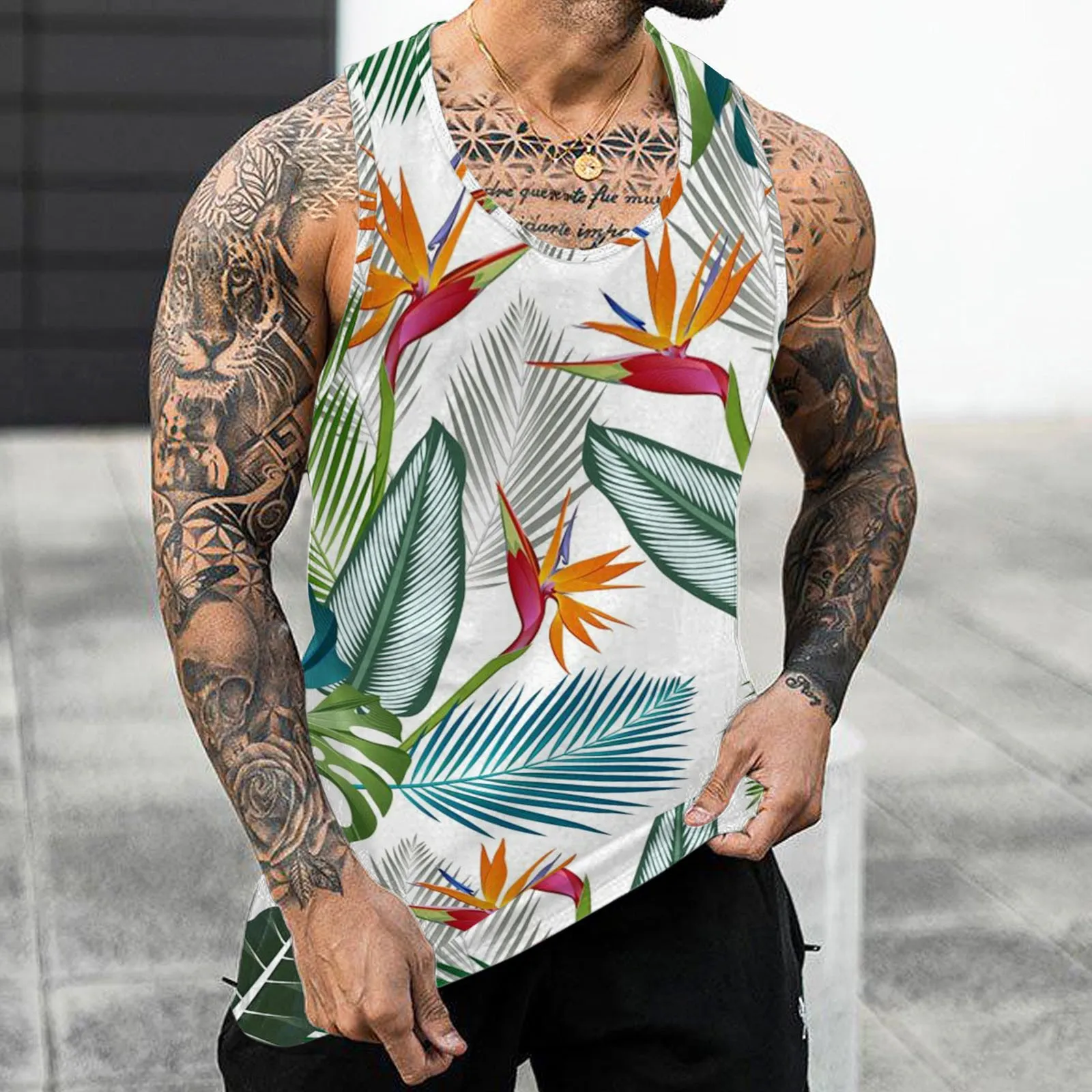 New Coconut Tree Flower 3D Printed Hawaiian Beach Tank Tops Men\'s Fashion Vest Sleeveless Tank Top Bodybuilding Gym Man Clothing
