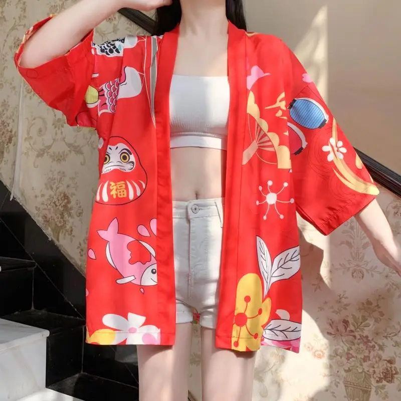 

Summer Chinese Style Artistic Cartoon Maneki-neko Sun Protection Clothing Couple Loose Cardigan Improved Wa-style Japanese Women