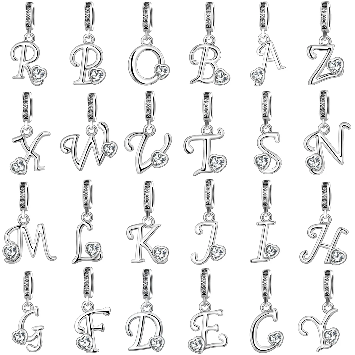 

26 A-Z Alphabet Beads 925 Sterling Silver LOVE Letter Charm Fit Original Bangle Charms Bracelet CZ Zircon Bead Jewelry
