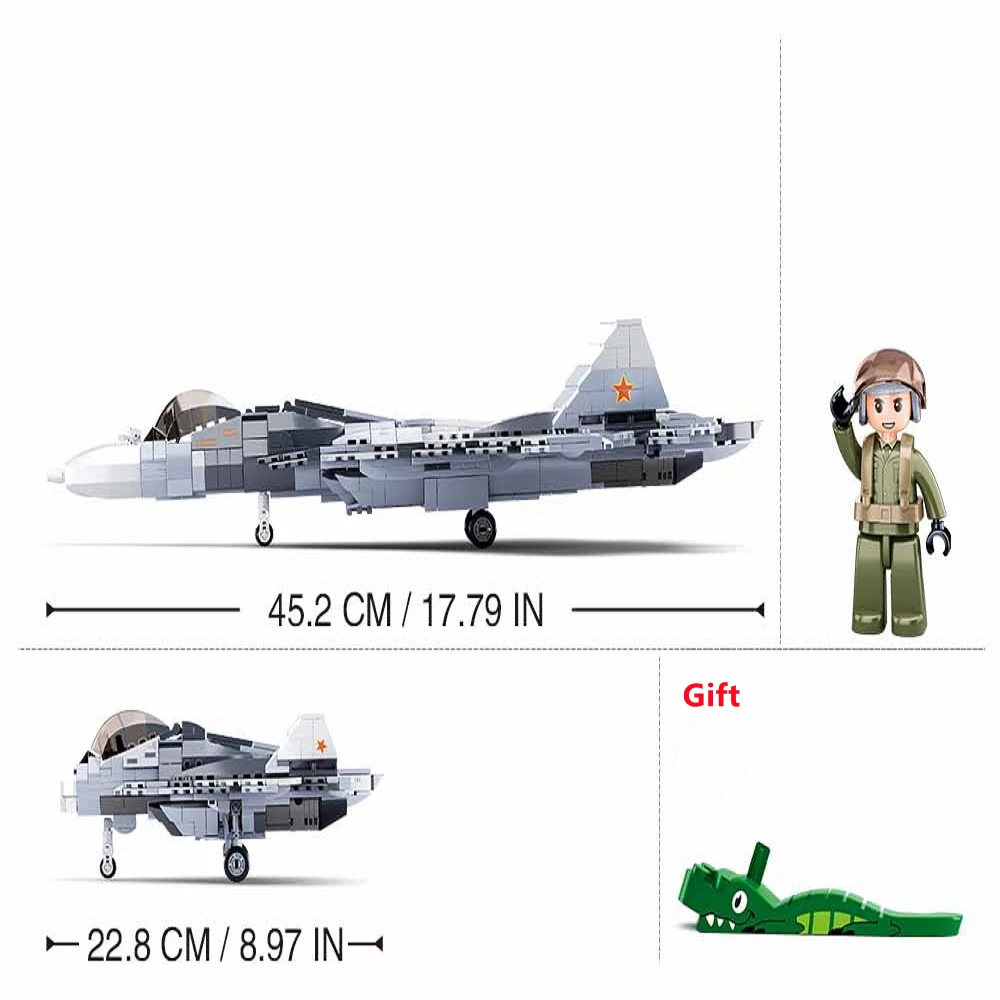 Sluban Building Block Toys Morden Military B0986 SU-57 Fighter 893PCS Bricks Airplane Fighter Jet Compatbile With Leading Brands