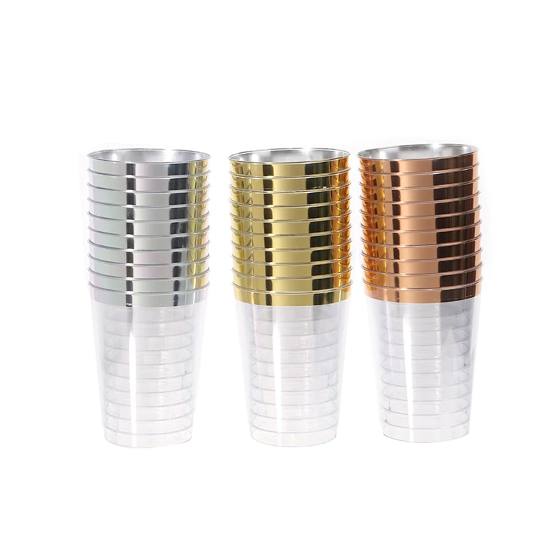 10pcs Transparent Plastic Rim Gold Rim Cup Golden Plastic Rim Cup 10oz Hard Disposable Cup Plastic Wine Party Wedding