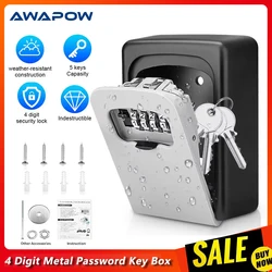 Awapow Key Lock Box Waterproof Key Code Box Metal Password Security Key Box Wall Mounted Storage Box Key Safe Lock Box